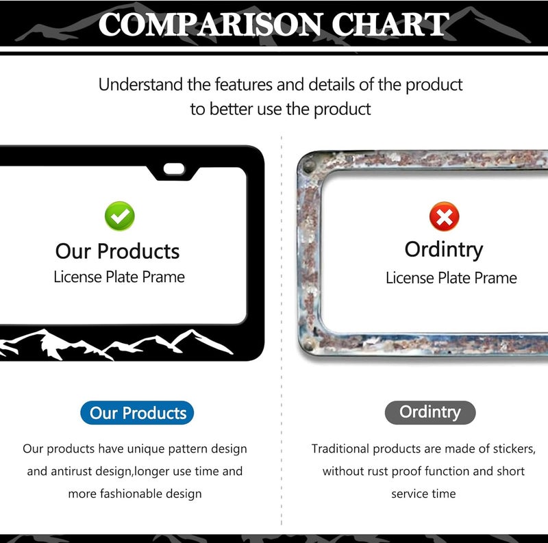 LIN KANG 2PCS Mountains License Plate Frames Mountains Raised License Plate Holder Stainless Steel Auto Parts Rust-Proof Waterproof Car Decorative Tag Frames for Standard US 12x6 Inch - Image 4